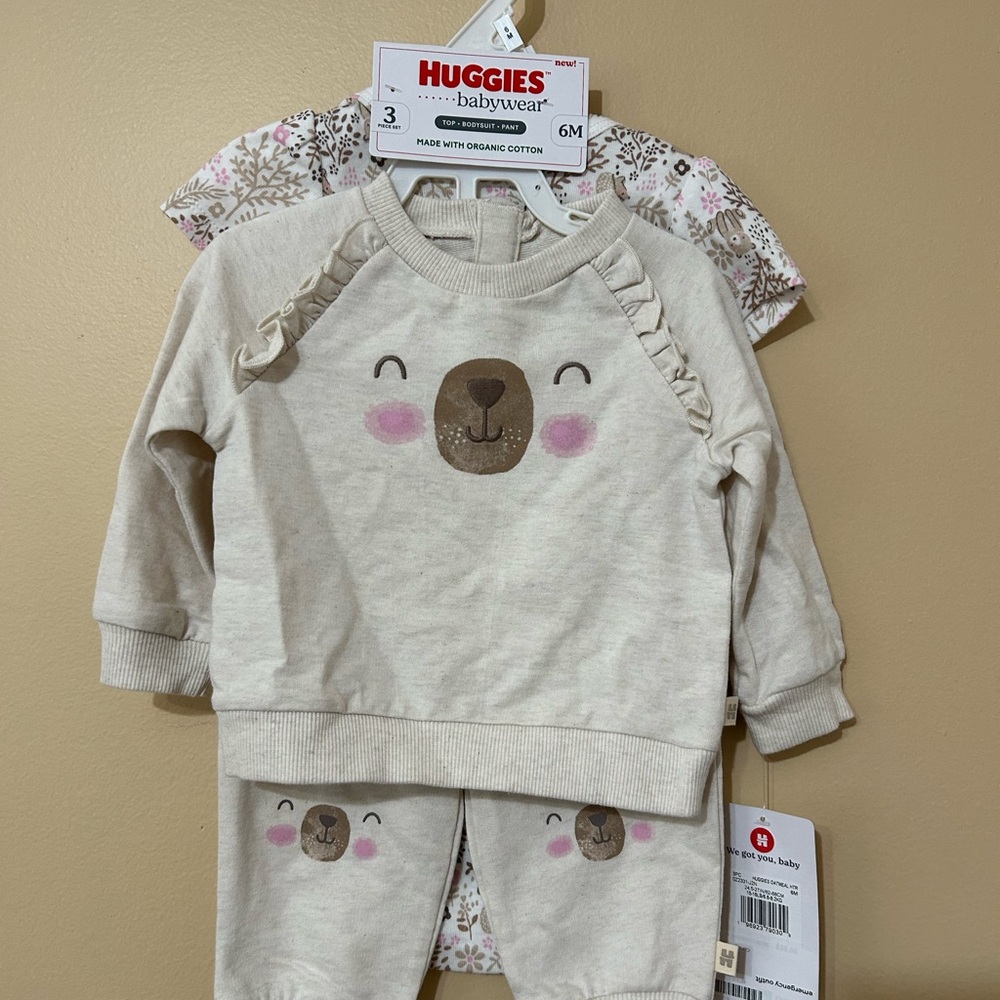 Huggies Babywear Cream Bear Print Kids Matching Set